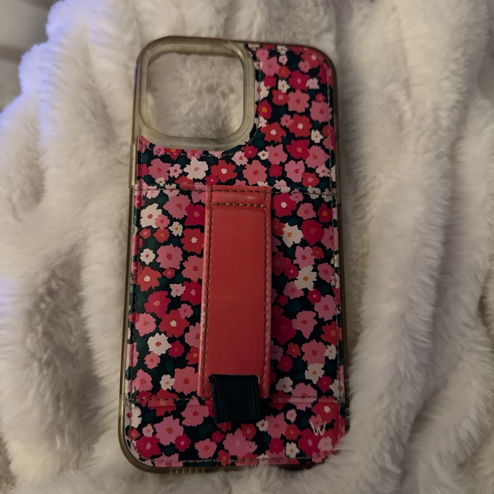 Red and Pink Floral iPhone 13 Pro Max Case with card holder